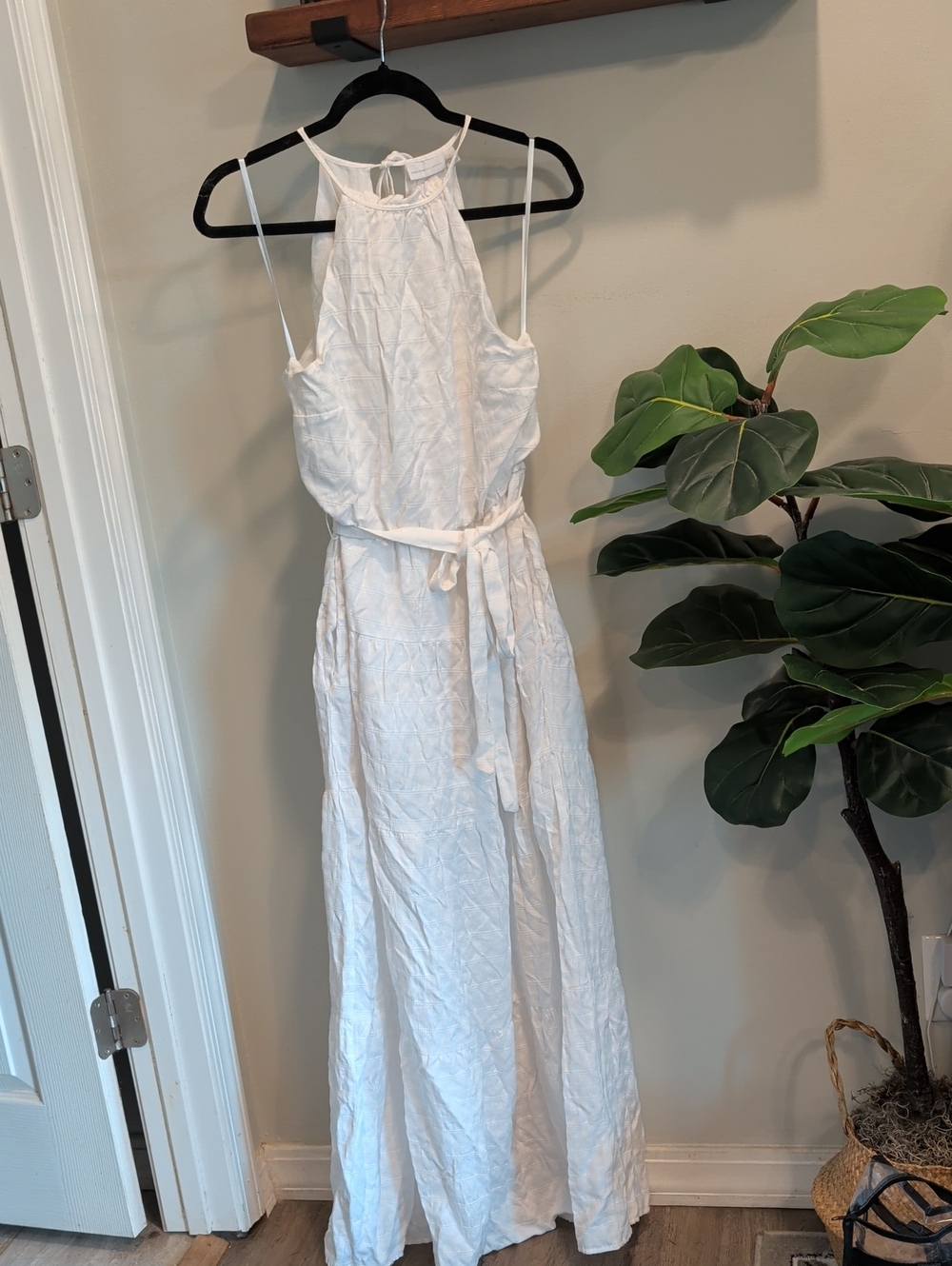 White Halter Maxi Dress with Waist Tie